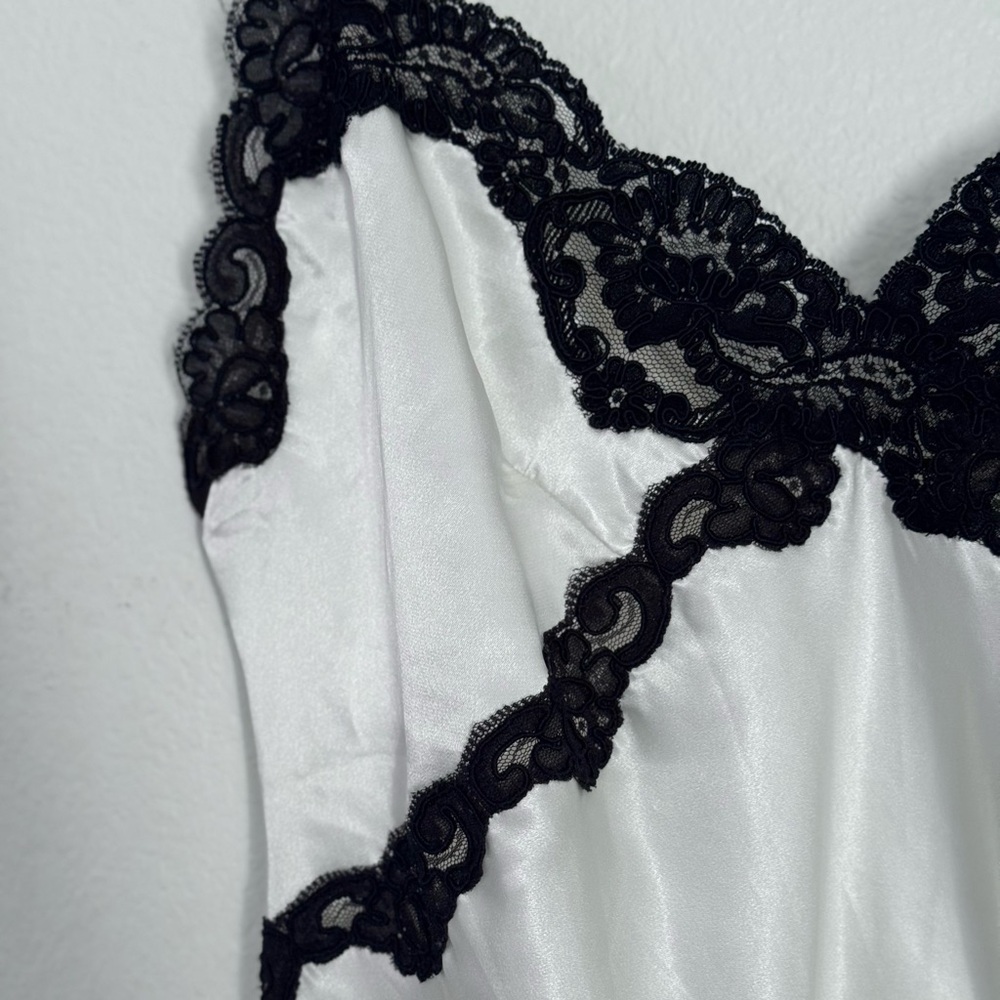 Vintage White Satin and Black Lace Slip Dress Nightgown - Picture 4 of 6